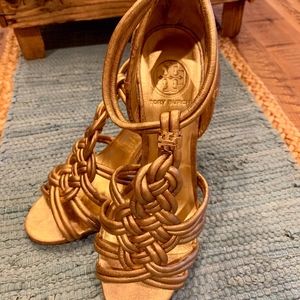 Tory Burch Brushed Gold Knotted Sandals